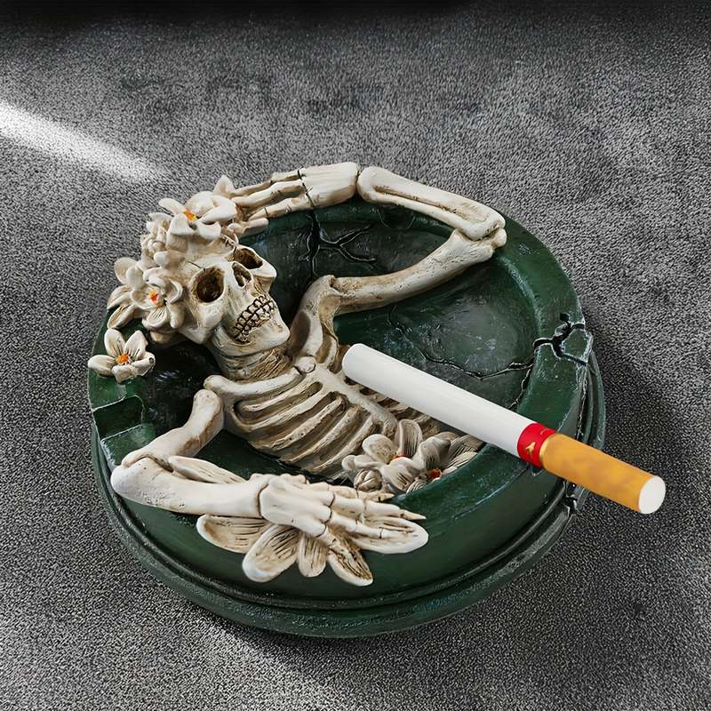 1pc New Flowering Skull Ashtray Desktop Storage Resin Crafts Desktop Decoration Home Office Des