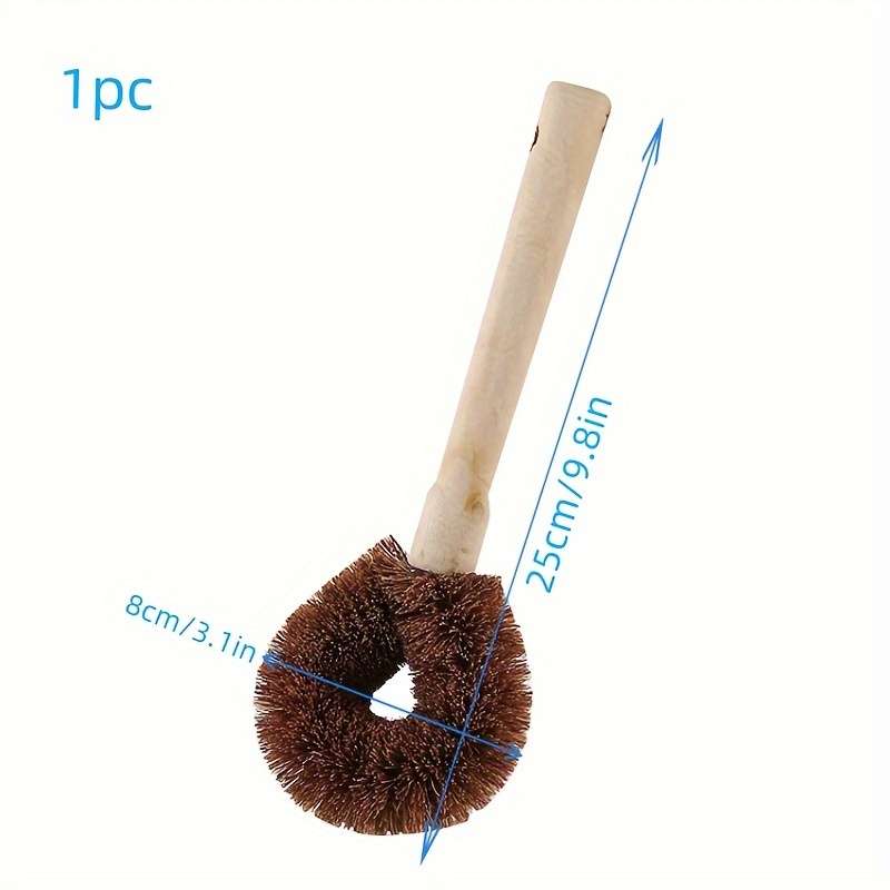 1pc Natural Bamboo Kitchen Brush with Plastic Handle for Pot and Dish Cleaning