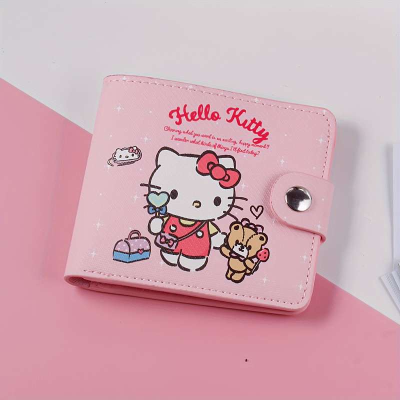 1pc Sanrio Cartoon Cute Wallet Pink Yellow Blue Purple Multi-Compartment Wallet with Button