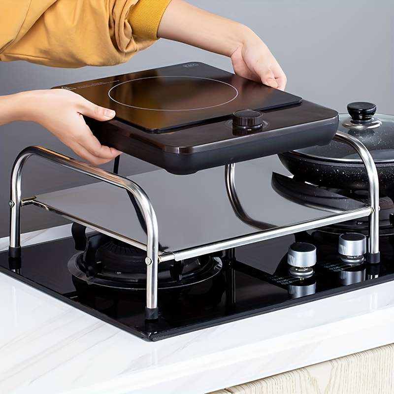 1pc Multifunctional Kitchen Storage Rack Stove Holder Induction Cooker Holder Countertop Sto