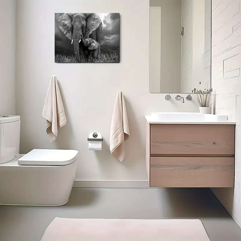 1pc Wooden Framed Canvas Painting Black and white animal art African elephant Wall Art Prints for Li
