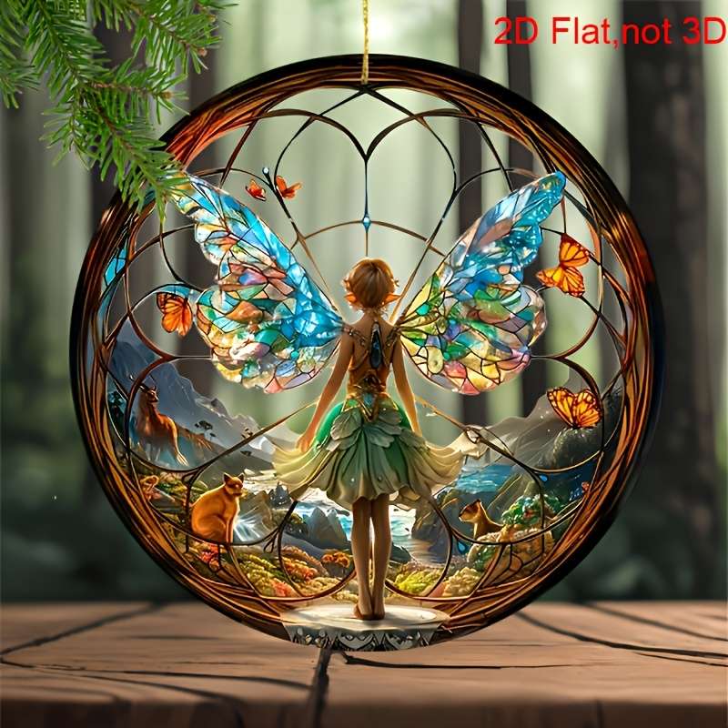 1pc 2D Flat  Bohemian Forest Fairy Stained Glass Suncatcher Vibrant Acrylic Window Decor with Enc