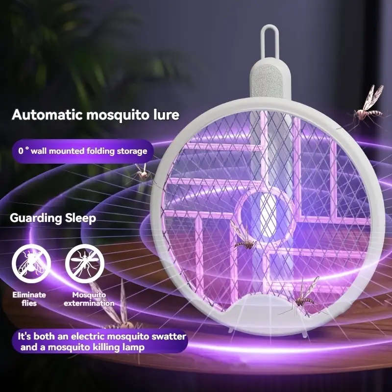 1pc USB Rechargeable Electric Mosquito Swatter Ball with Purple Light Insect Killer Foldable Design