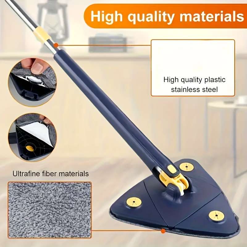1Set Triangle 360 Rotating Cleaning Mop with Long Handle Hands-Free Wash Dual-Use for Wet