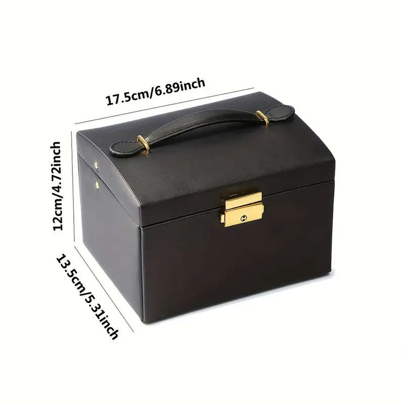 1pc Elegant Black Faux Leather 3-Tier Jewelry Organizer Box with Pink Interior Detachable Tray Mirro