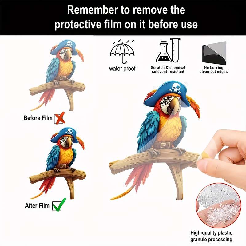 1pc 2D Flat  Bohemian  Pirate Parrot Hanging Decor Colorful Acrylic Bird Ornament with Wooden P