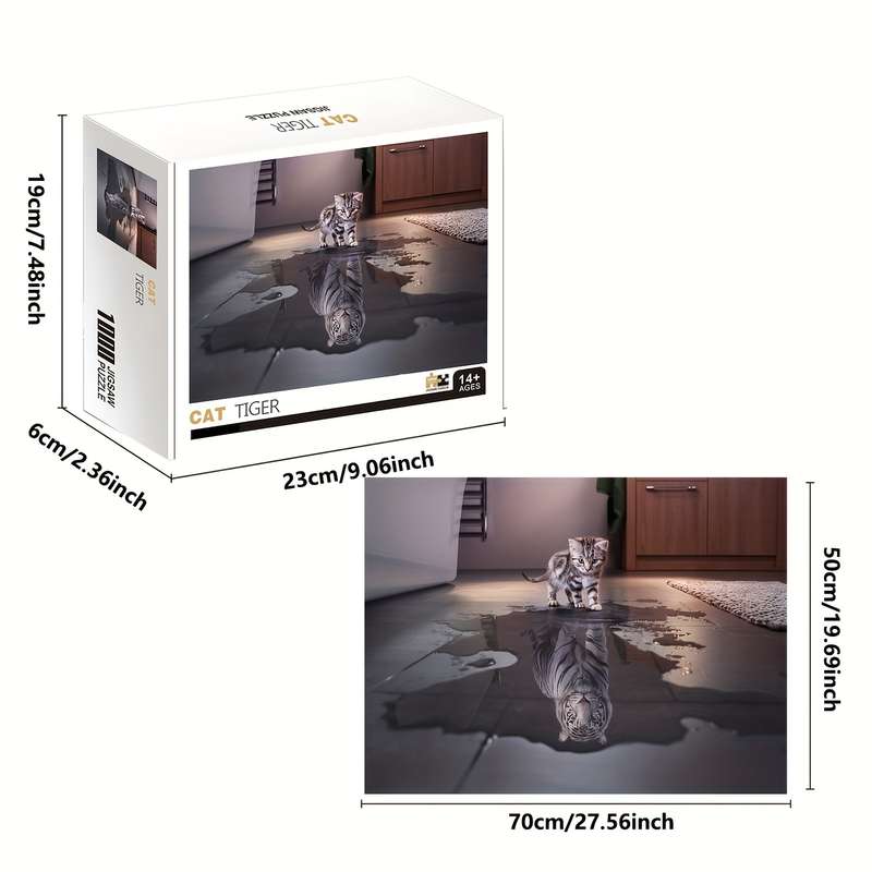 1000pcs Mixed Color Cat Tiger Jigsaw Puzzles Thick and Durable Seamless Rectangle
