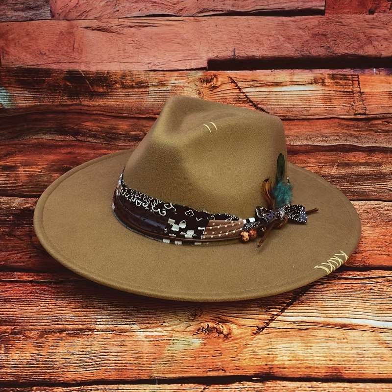 1pc Unisex Bohemian Fedora Hat With Bow And Faux Feather Accents British Style Felt Hat For Autumn
