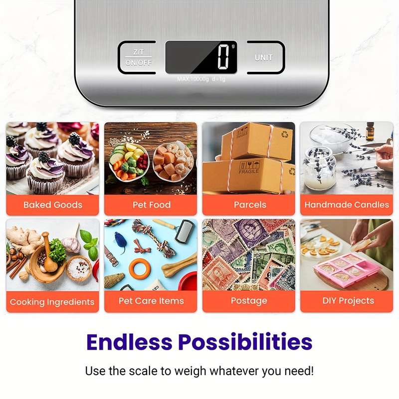 1pc High-Precision Stainless Steel 1pc Digital Kitchen Scale 22lb 10kg Capacity LCD Display Tar