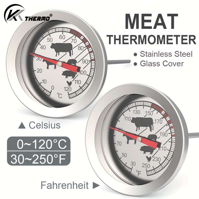 1pc Stainless Steel Instant Read Thermometer for BBQ Kitchen Dual Celsius Fahrenheit Display P