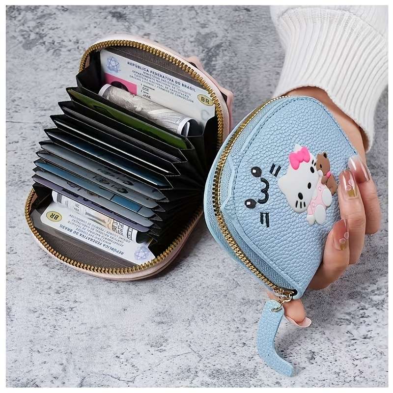 1pc Sanrio for hello kitty Mini Wallet Cute Cartoon Design with Golden Zipper Synthetic Faux Lea