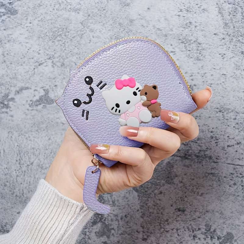 1pc Sanrio for hello kitty Mini Wallet Cute Cartoon Design with Golden Zipper Synthetic Faux Lea