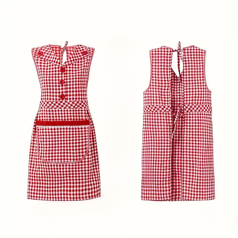 1pc Stylish Gingham Apron with Collar Red White or Black White Plaid Pattern Adjustable