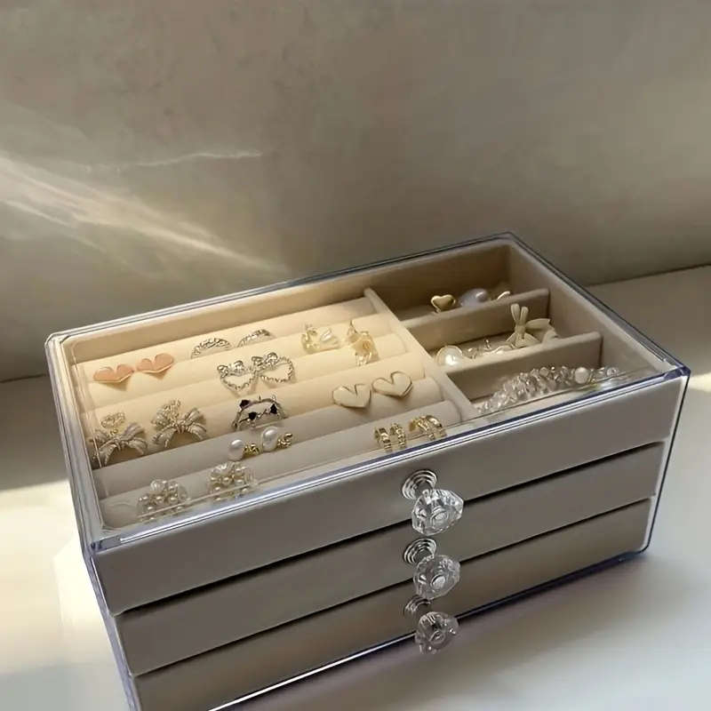 1pc 3-Tier Dust-Proof Acrylic Jewelry Organizer Box Elegant Modern Rectangular Tabletop Display Case