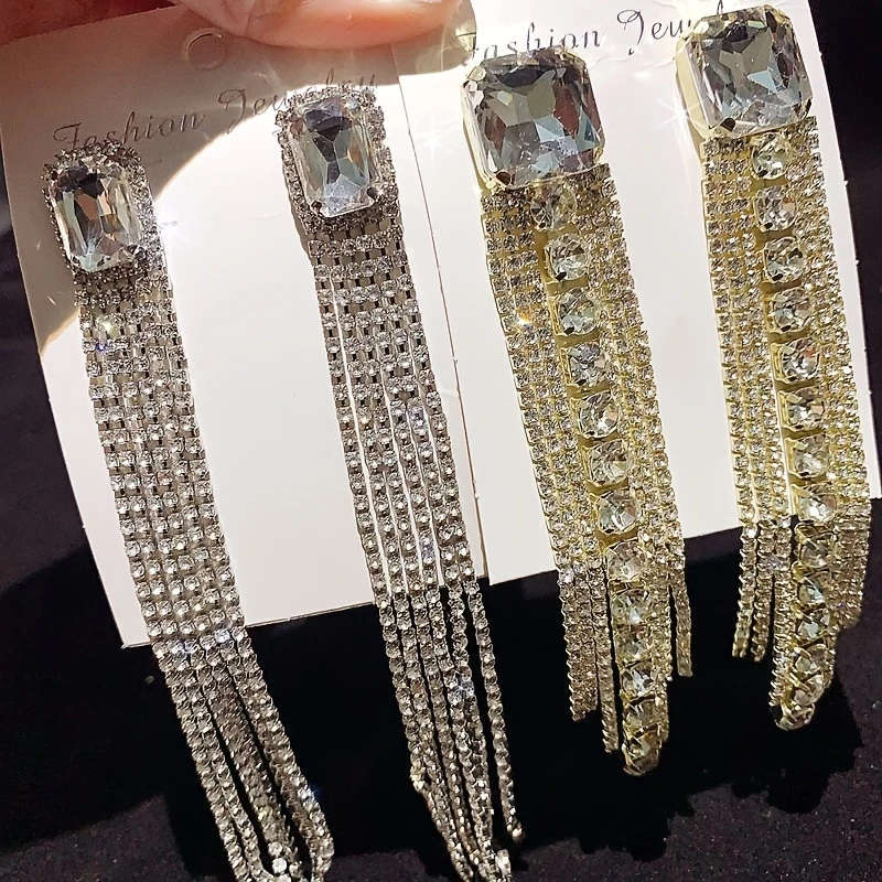 5 Pairs/Pack Luxury Synthetic Zircon Inlaid Copper Long Women's Earrings