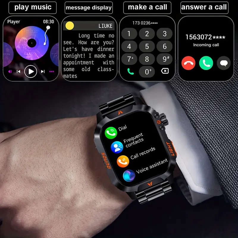 Stylish Square Men'S Outdoor Sports Smart Watch Wireless Call Flashlight AI Voice Assistant Sports