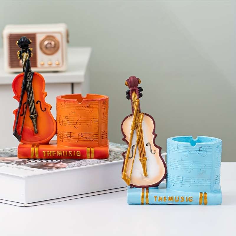 1pc Vintage Violin Ashtray Unique Resin Craft for Home Bar Decor Romantic Gift Idea