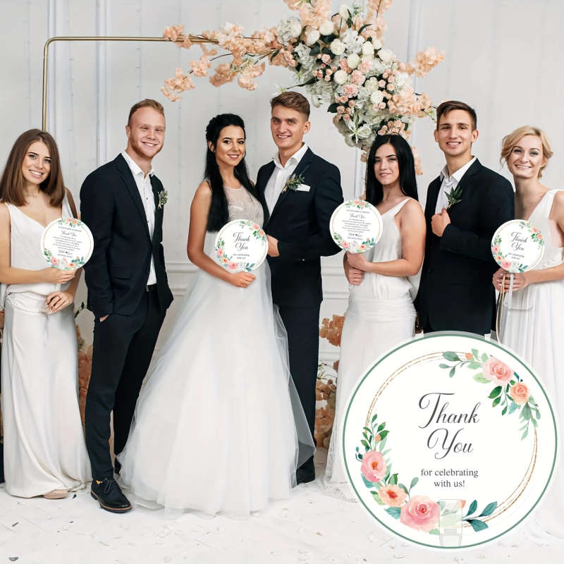 100pcs Elegant Floral Wedding Hand Fans With Handles