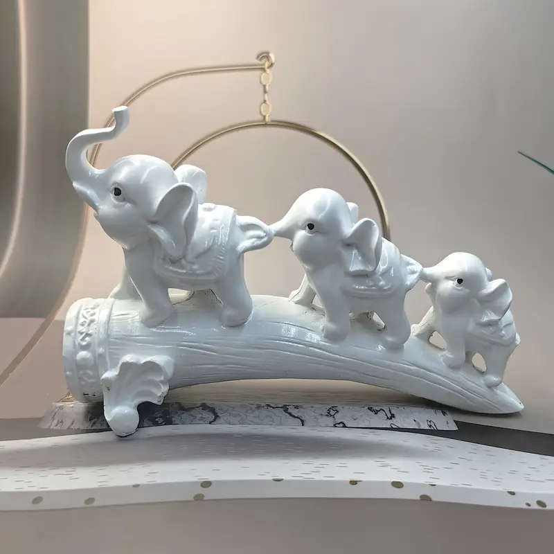 1pc Resin Elephant Family Figurine Set Decorative White Elephant Statues for Home Decor Indoor Use C