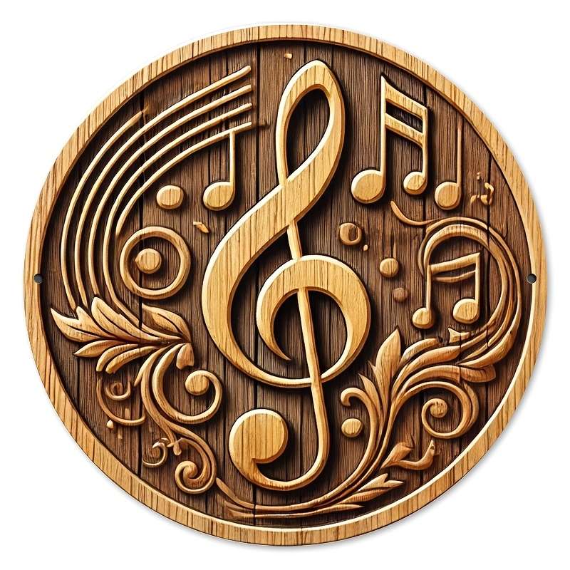 1pc Vintage Music Note Wooden Wall Art 20.32x20.32 cm Carved Musical Symbols Decorative Plaque fo