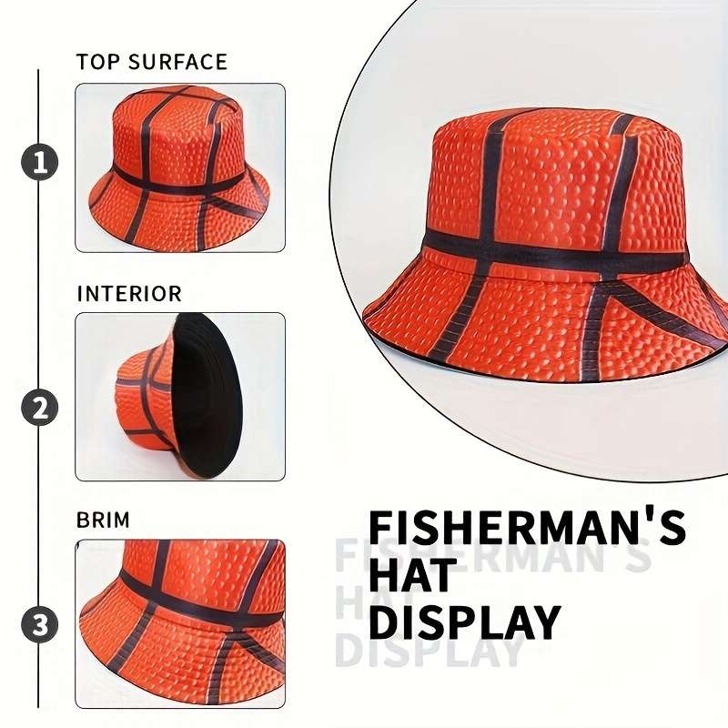 1pc Trendy Basketball-Themed Foldable Bucket Hat Sporty Sun-Protective Stylish for Outdoor Ac
