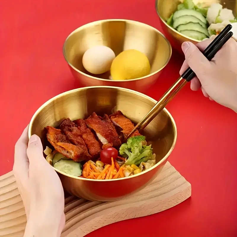 3pcs Golden Stainless Steel Mixing Bowls Set with Measurements Rust-Resistant Non-Slip Durable Kitch