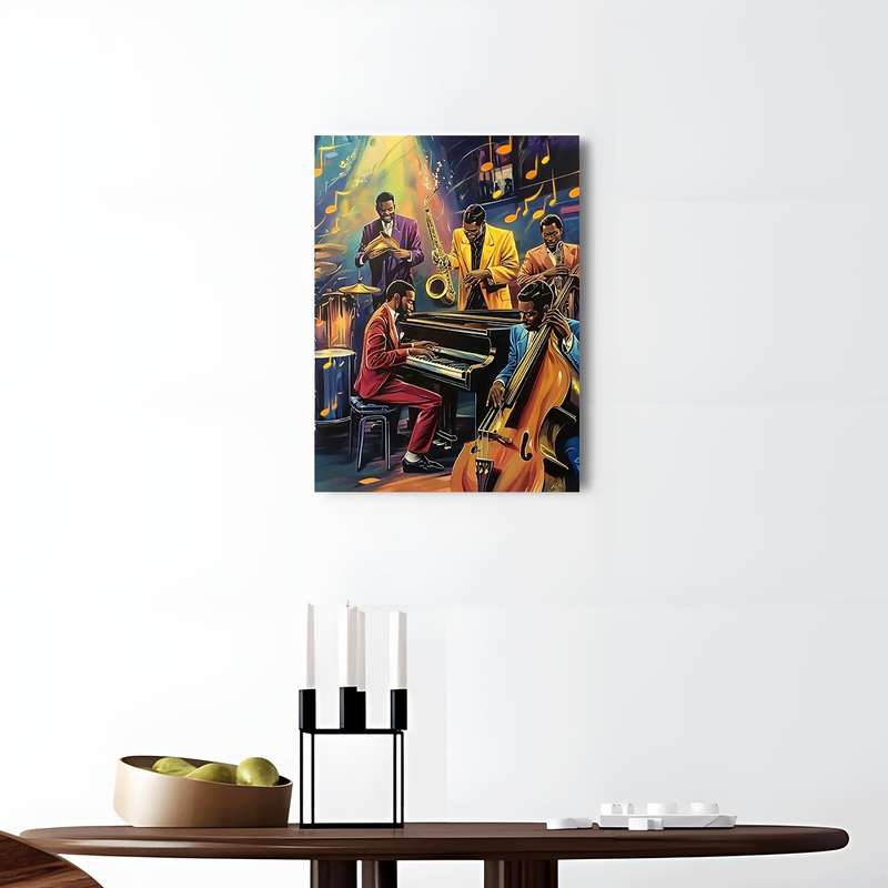 1pc  Jazz Band Poster with Wooden Frame 29.97x39.88 cm Vibrant Musicians Playing Saxophone T