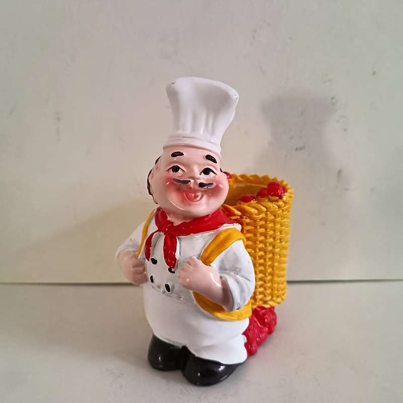 1pc Chef Figurine Toothpick Holder ABS Resin Kitchen Decor with Basket Ideal for Hanukkah F