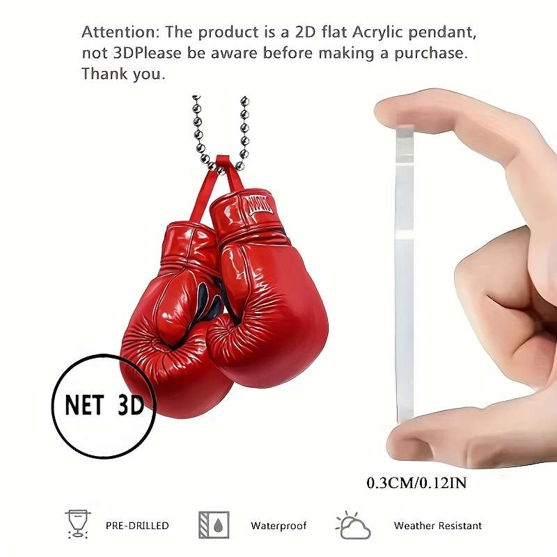 1pc 2D Flat  Sporty Boxing Glove  Acrylic Pendant Versatile Car Rearview Mirror Charm Keycha