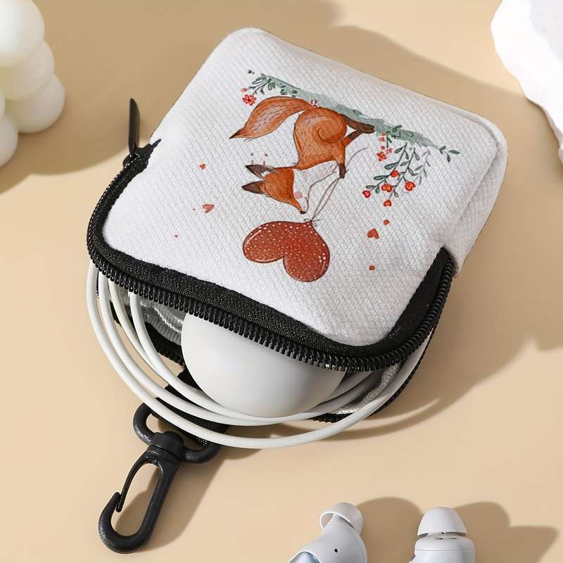 1pc Fox with Heart Balloon Print Large Capacity Coin Purse Polyester Multifunctional Key Card