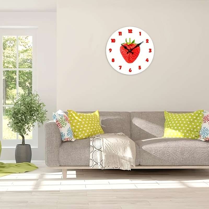 1pc Strawberry-Themed Silent 30.48cm Round Wall Clock Battery Operated Perfect for Kitchen Livi