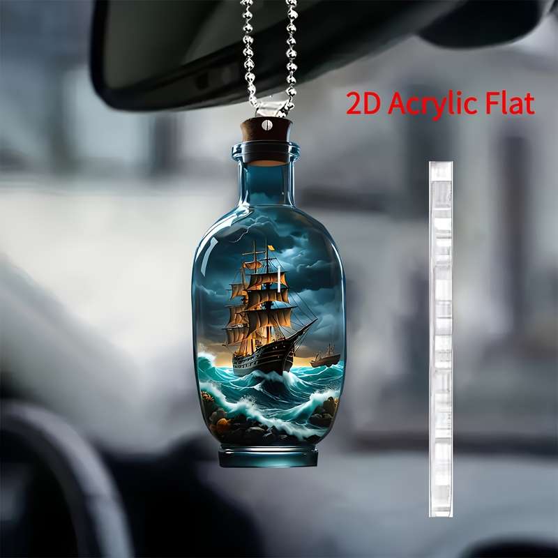 1pc 2D Flat   Acrylic Car Hanging Ornament Vintage Ship in Storm Design Perfect Holiday G