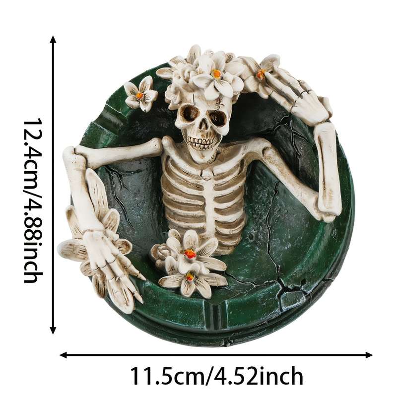 1pc New Flowering Skull Ashtray Desktop Storage Resin Crafts Desktop Decoration Home Office Des