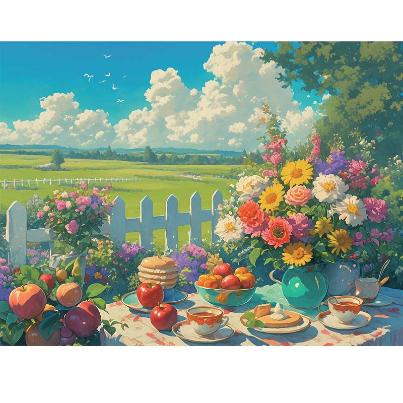 1000pcs Floral Tea Party Jigsaw Puzzle Vintage Botanical Tableau with Hand-Painted