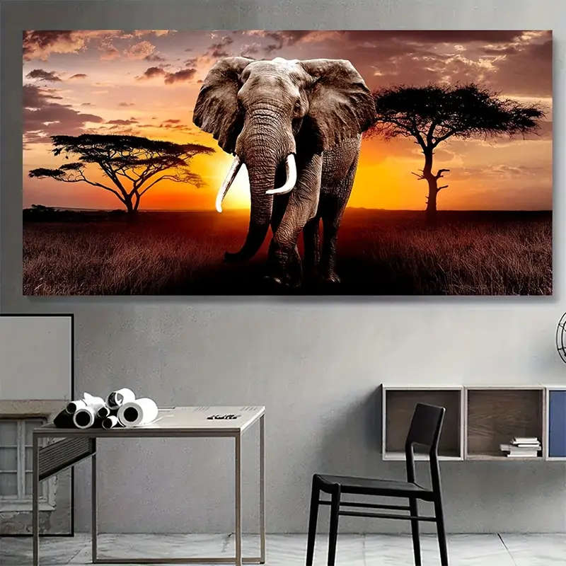 1pc Modern Abstract Sunset Elephant Canvas Wall Art 59.99x119.99cm Frameless Large Poster for Living