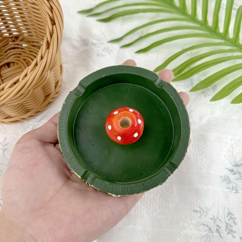 1pc Whimsy Woods Round Resin Mushroom Ashtray Miniature Decorative Non-Electric Desk Accessory