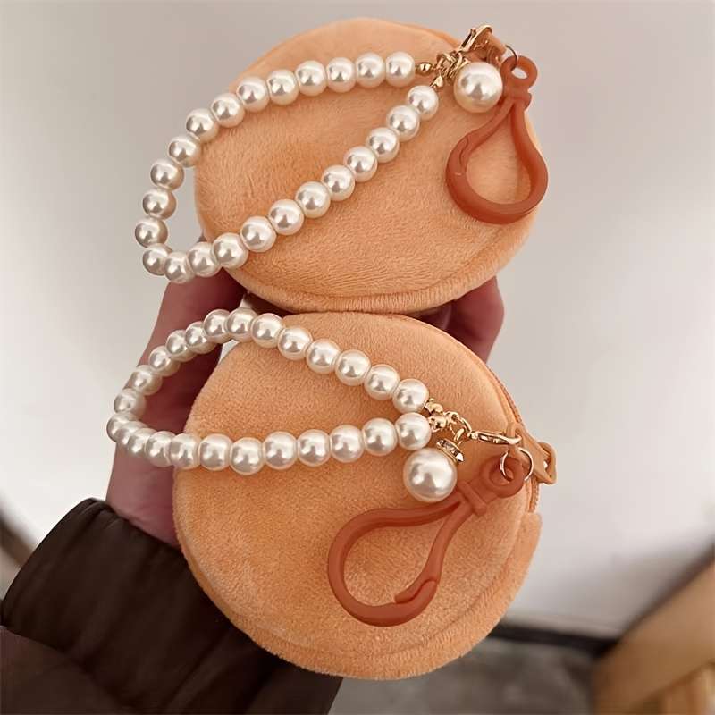 1pc Cute Capybara Round Plush Coin Purse with Keychain Adorable Brown Faux Fur Keychain Wallet P