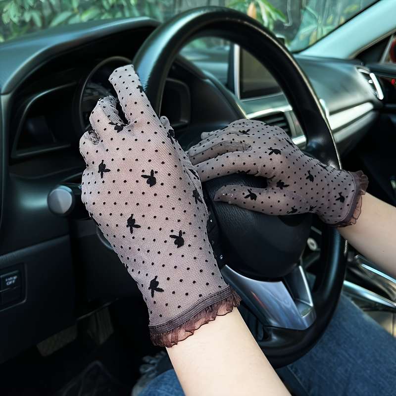1 Pair Brown Versatile Lace Gloves