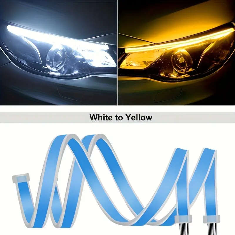 2pcs 60cm White Turn Yellow LED DRL Daytime Running Lights for Cars 12V