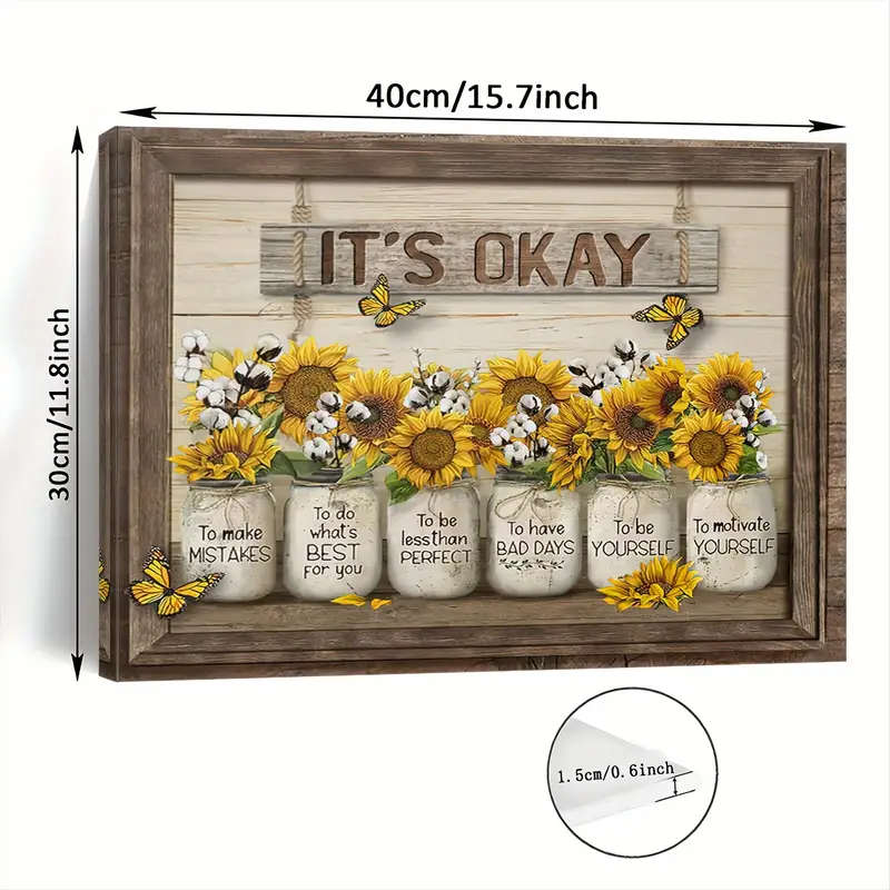 1pc Wooden Framed Canvas Painting Sunflower Wall Art Wall Art Prints for Living Room Bedroom Kitchen