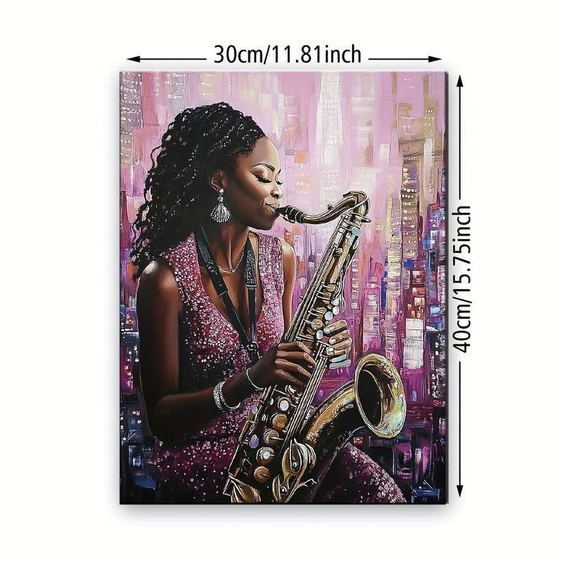 1pc Vibrant African American Saxophonist Jazz Art Print Modern Music Theme HD Poster with Urban B