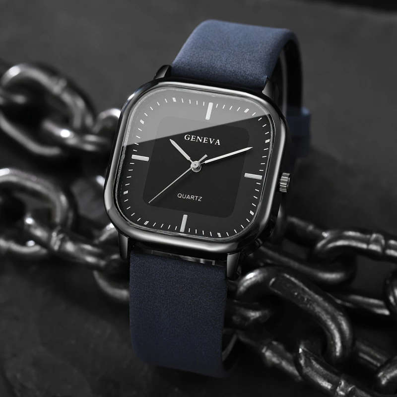 1pc Set Men'S Trendy Square Minimalist Quartz Watch with a Scale Dial Does Not Include a Watch Box