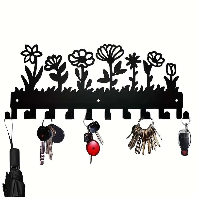 A Floral Design Wall-Mounted Metal Key Hook with 10 HooksMeasuring 24.89 X 9.91 cmSuitable for