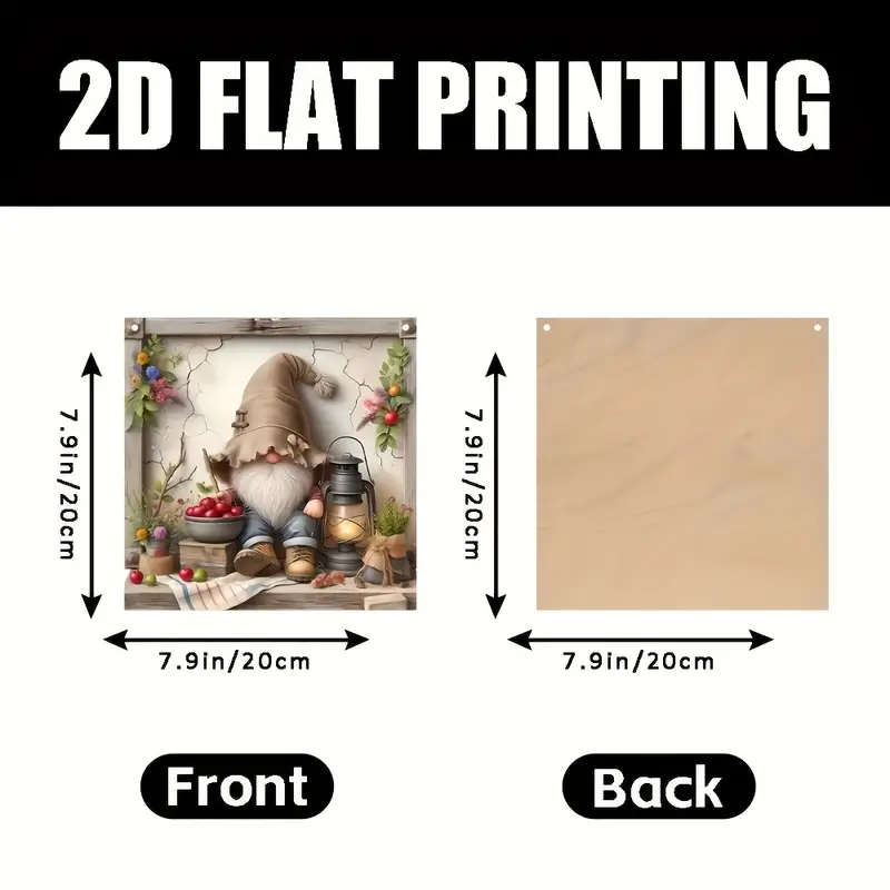 1pc Rustic Wooden Gnome Wall Art 2D Flat Printed Holiday Decor Vintage Square Hanging Ornament for G