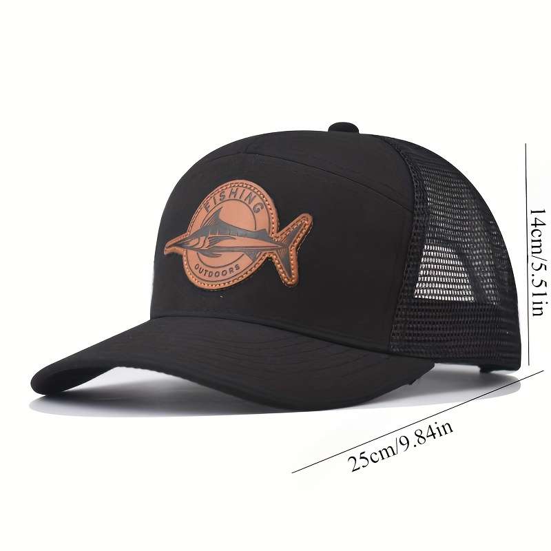 1pc Hot Deal Seven-Panel Style Trucker Hat Adjustable Baseball Cap Shark Pattern Patch Fishing Hat