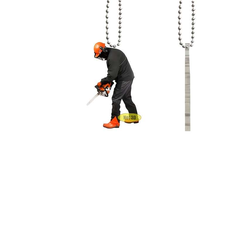 1pc 2D Flat  Acrylic  Design Pendant Worker Using Chainsaw Themed Durable with Chain fo