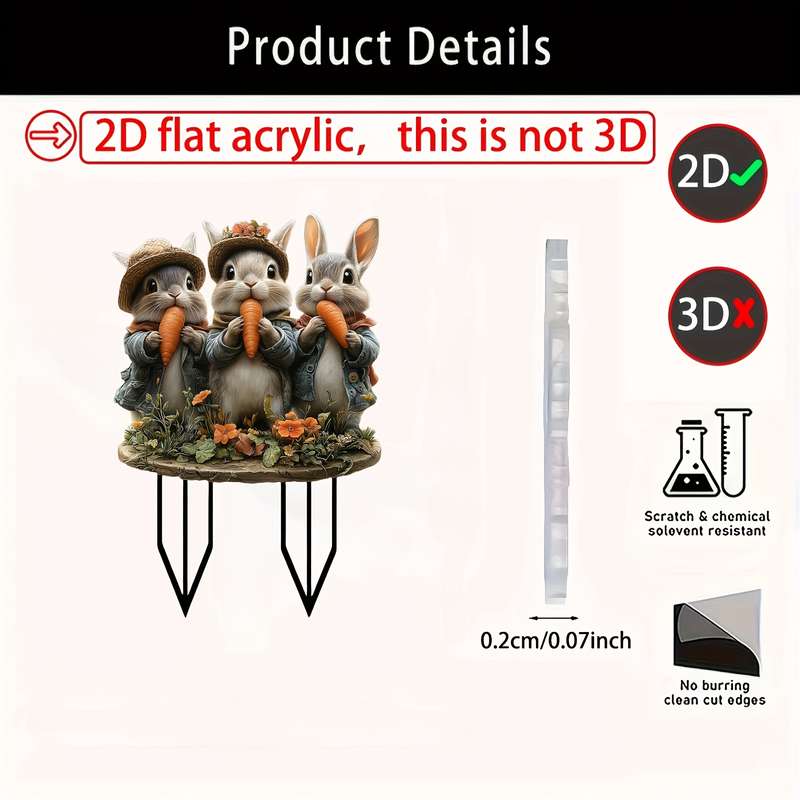 1pc 2D Flat A  Statue of Three Rabbits That Love Carrots Made of Acrylic