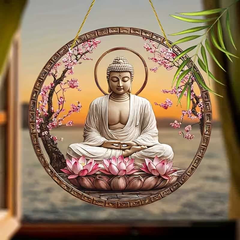 1pc 2D Flat   Acrylic Buddha Garden Garden Suncatcherss 22.86cm x 22.86cm Stained Window Han