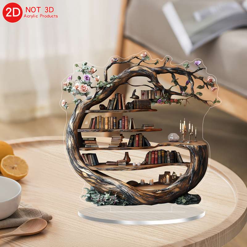 1pc 2D Flat  Elegant Spring Forest Tree of Life Acrylic Decoration with Wooden-Texture Design Ver