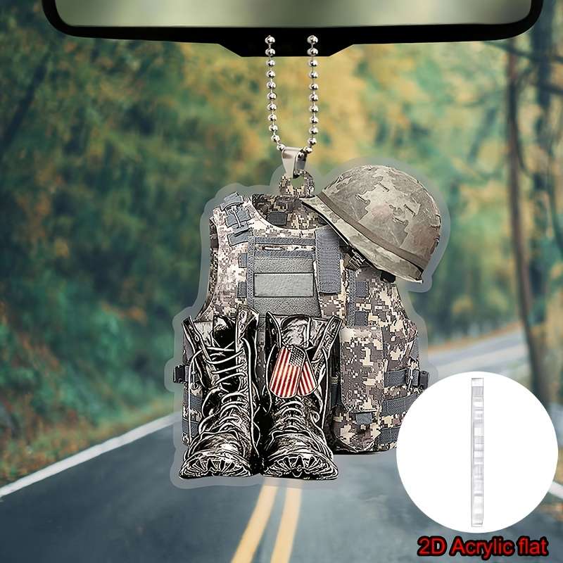 1pc 2D Flat   Military Veteran Backpack Boots Car Decoration  Rearview Mirror Accessories Re
